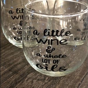3 Short Stemless Wine Glasses. A Little Wine & a Whole Lot of Oils.